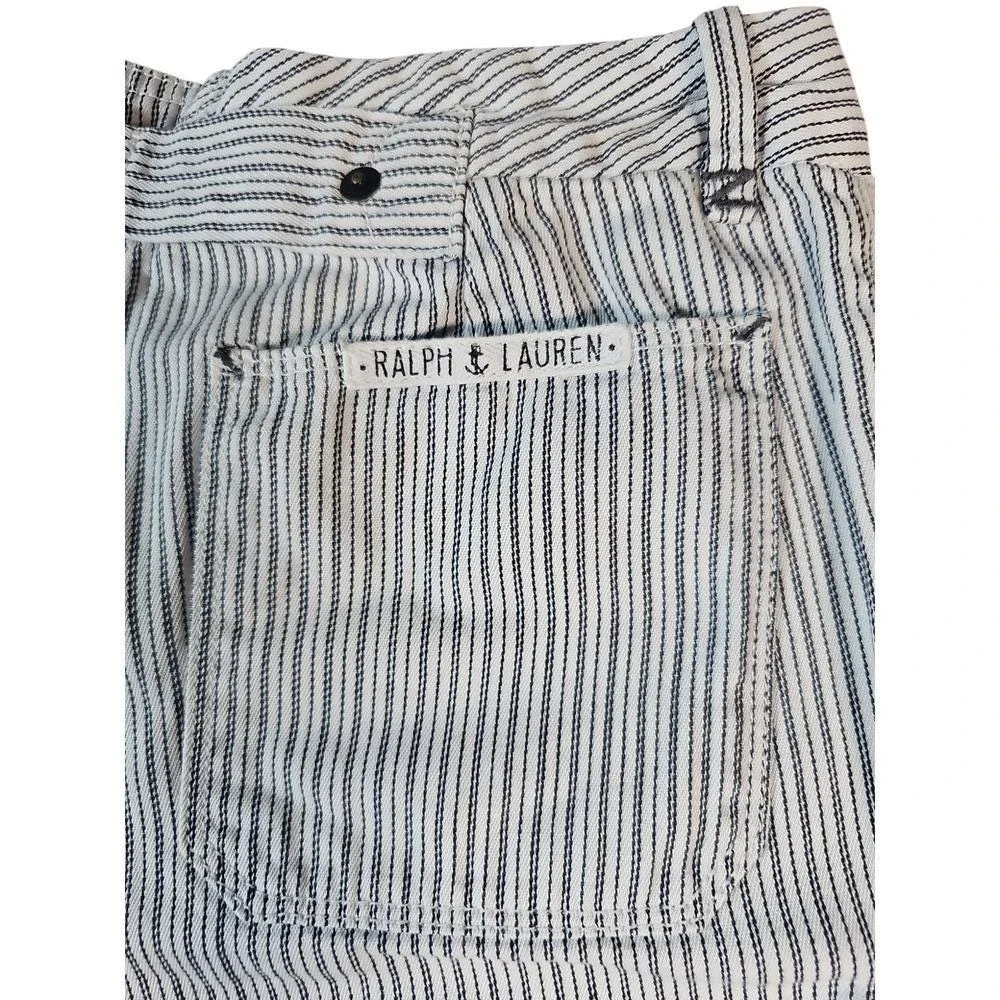 Ralph Lauren Girls 14 Blue White Striped Denim Wide Leg‎ Sailor Pants Y2K Petit